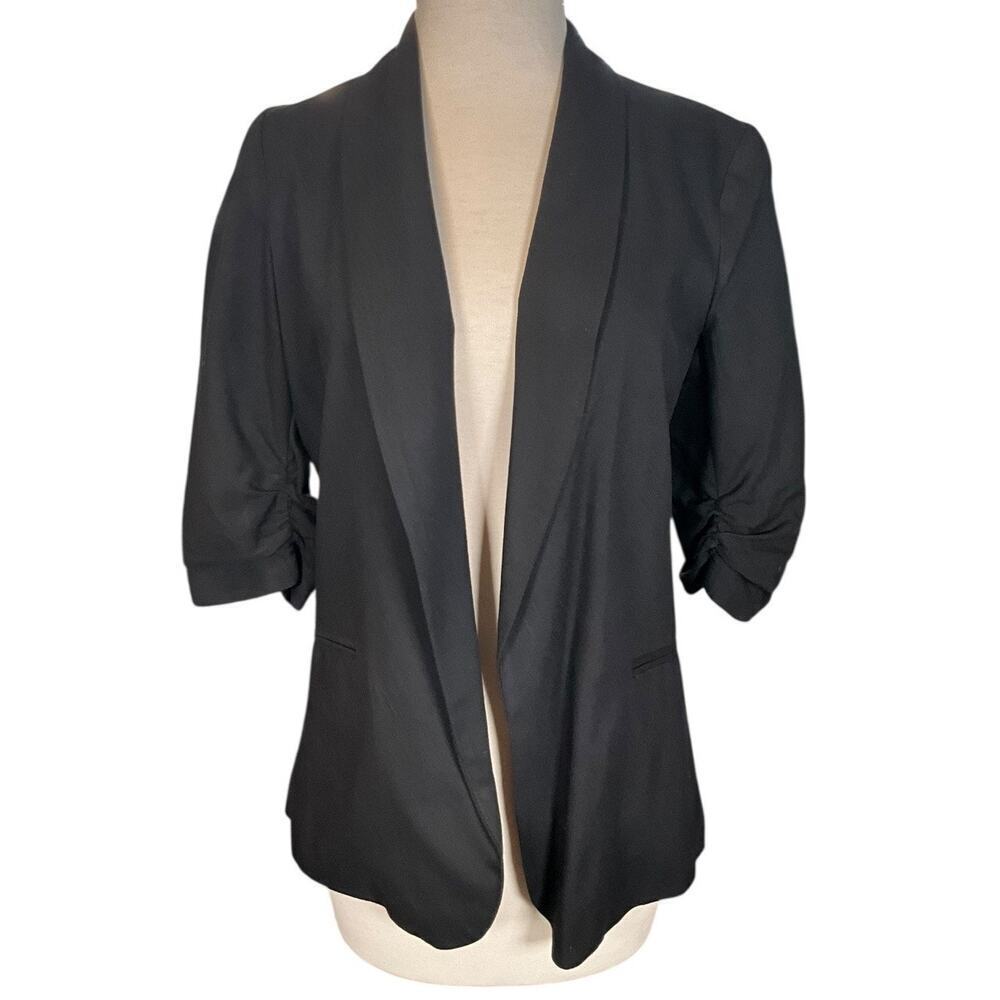 Bar III Open Front Blazer Size Small – Black Lightweight 3/4 Sleeve Rayon Blend